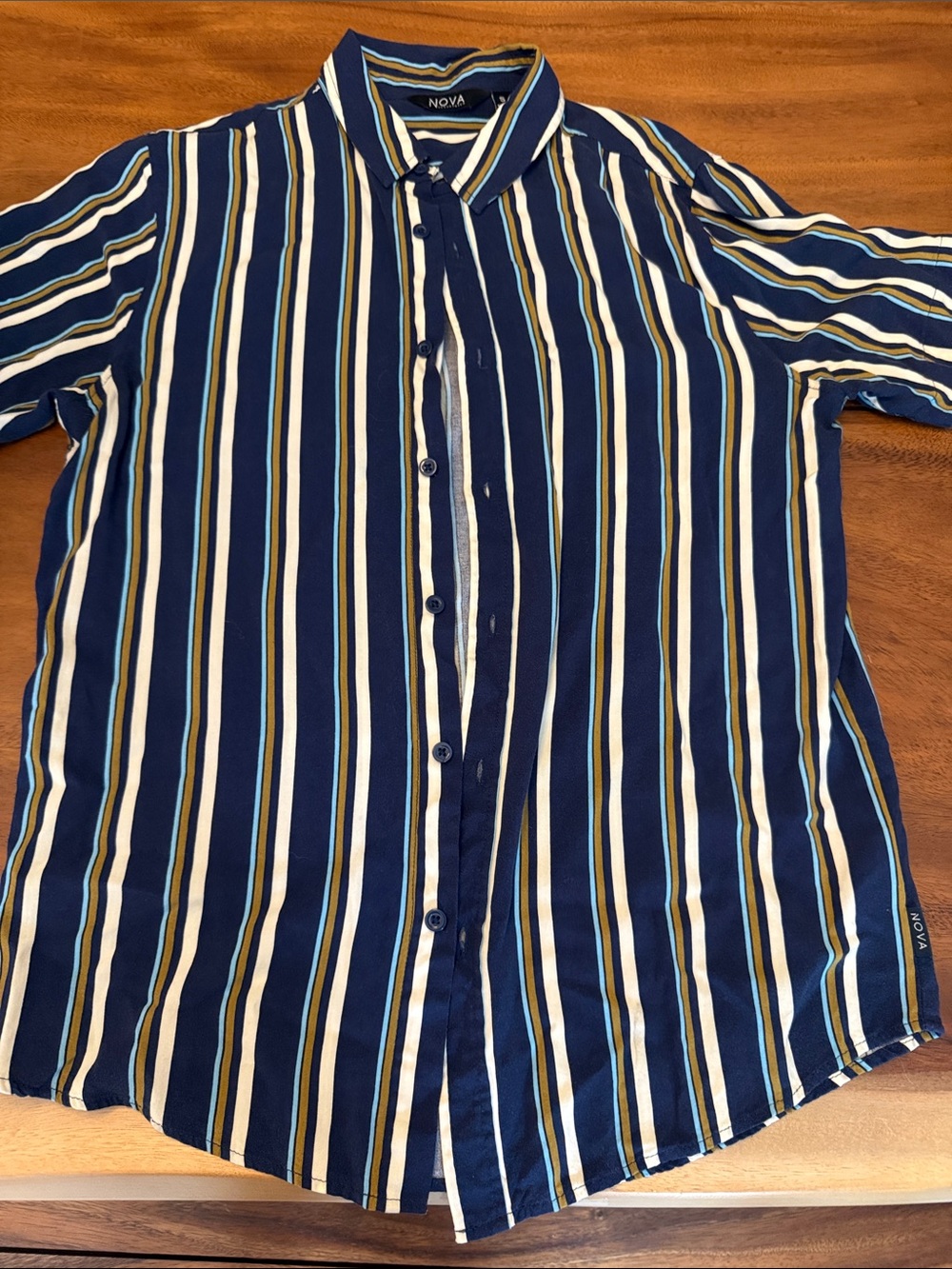 Navy Stripe Casual Button-Down Shirt